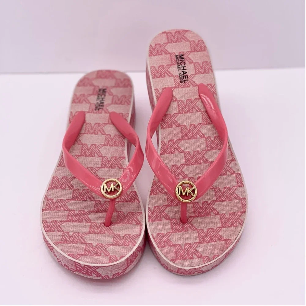 Michael Kors Bedford Logo MK Women’s Wedge Flip Flop Sandals - Picture 3 of 8